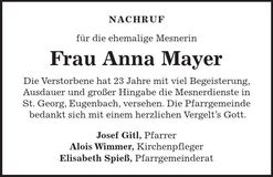 Traueranzeige Anna Mayer