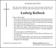 Traueranzeige Ludwig Kolbeck