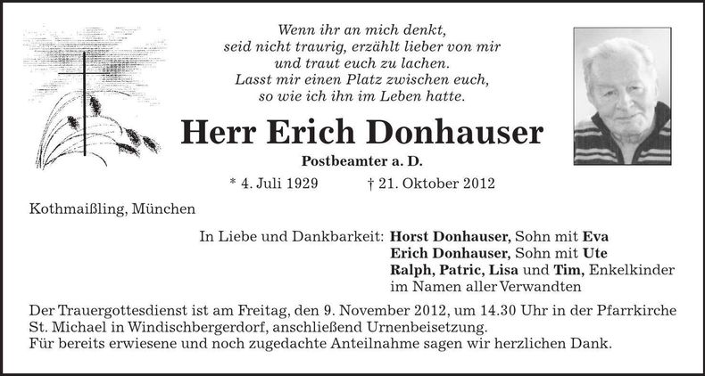 Traueranzeige Erich Donhauser