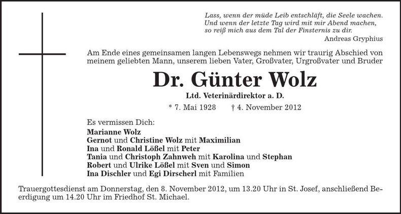 Traueranzeige Günter Wolz