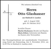 Traueranzeige Otto Glashauser