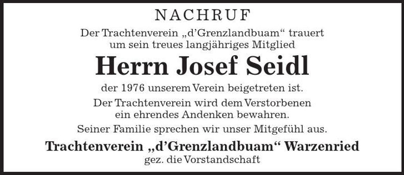 Traueranzeige Josef Seidl