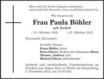 Traueranzeige Paula Böhler