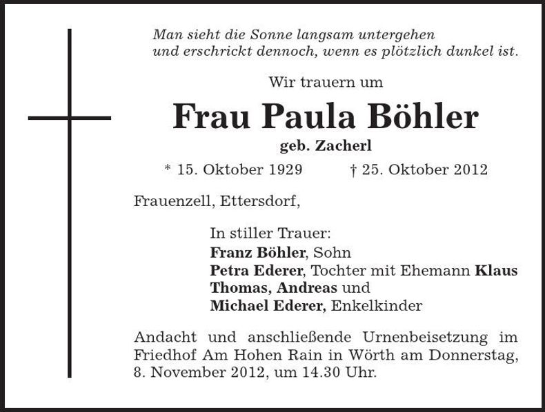 Traueranzeige Paula Böhler