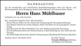 Traueranzeige Hans Mühlbauer