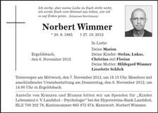 Traueranzeige Norbert Wimmer