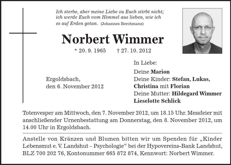 Traueranzeige Norbert Wimmer
