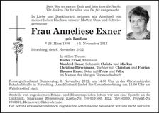 Traueranzeige Anneliese Exner