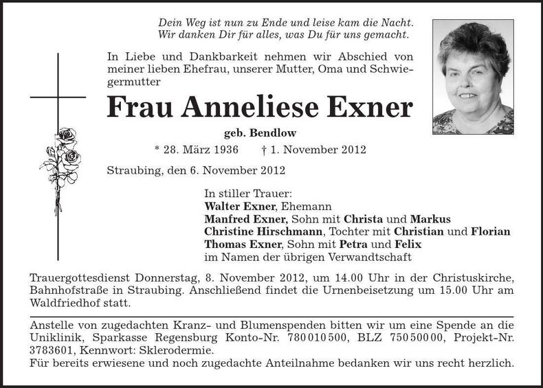 Traueranzeige Anneliese Exner