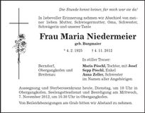 Traueranzeige Maria Niedermeier
