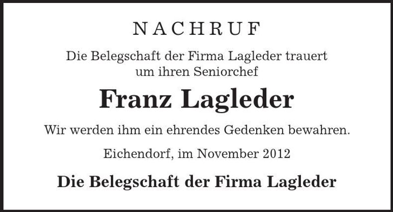 Traueranzeige Franz Lagleder