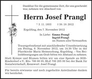 Traueranzeige Josef Prangl
