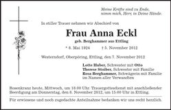 Traueranzeige Anna Eckl