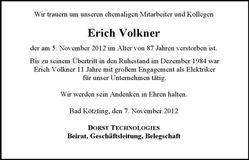 Traueranzeige Erich Volkner
