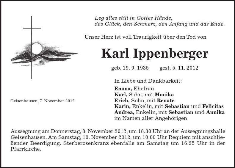 Traueranzeige Karl Ippenberger