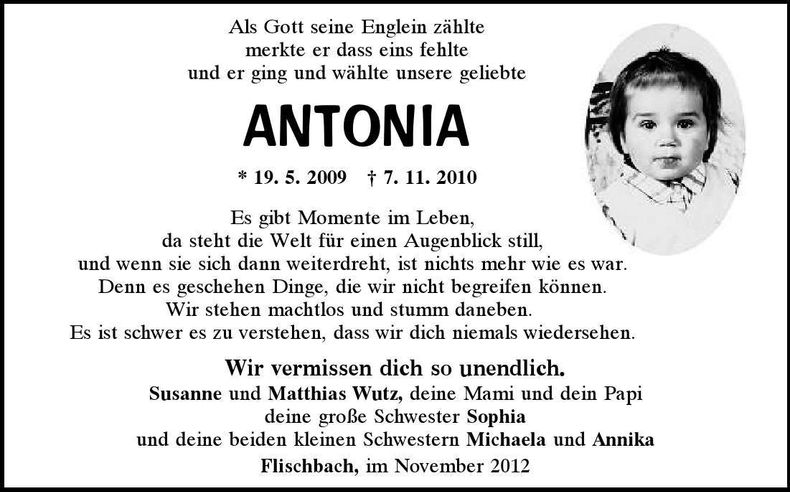 Traueranzeige Antonia Wutz