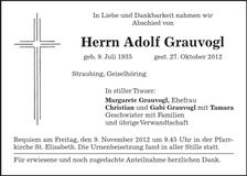 Traueranzeige Adolf Grauvogl