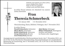 Traueranzeige Theresia Schmerbeck