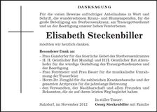 Traueranzeige Elisabeth Steckenbiller