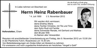 Traueranzeige Heinz Rabenbauer
