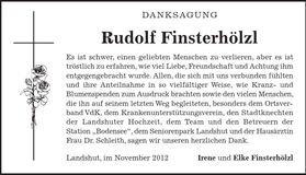 Traueranzeige Rudolf Finsterhölzl