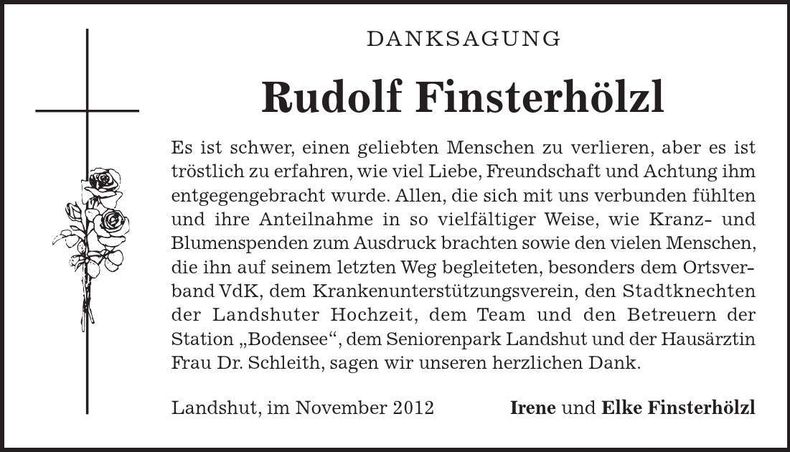 Traueranzeige Rudolf Finsterhölzl