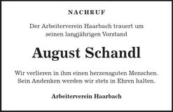 Traueranzeige August Schandl