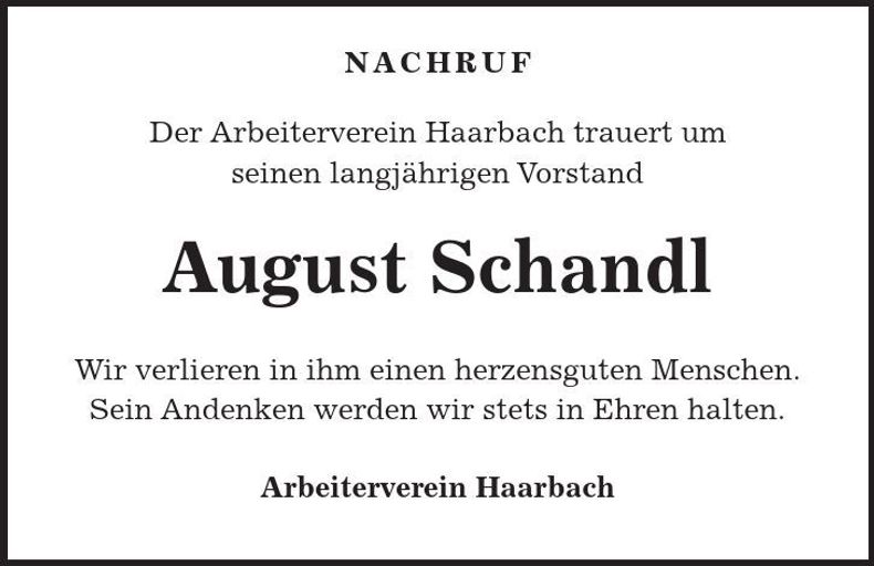 Traueranzeige August Schandl