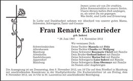 Traueranzeige Renate Eisenrieder