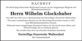 Traueranzeige Wilhelm Glockshuber