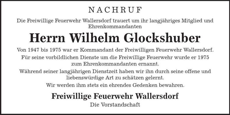 Traueranzeige Wilhelm Glockshuber