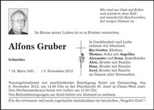 Traueranzeige Alfons Gruber