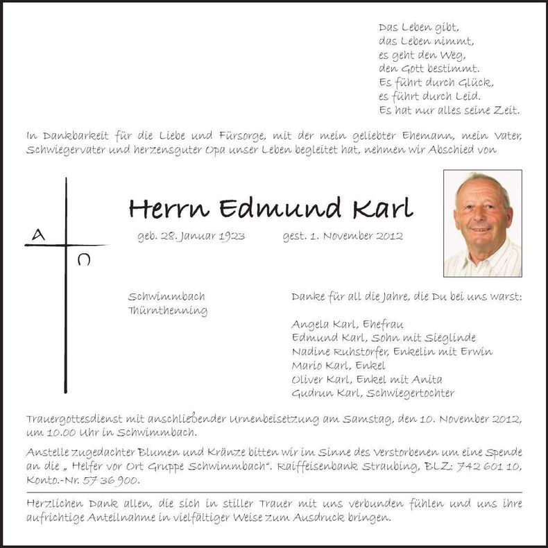 Traueranzeige Edmund Karl