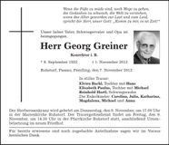 Traueranzeige Georg Greiner
