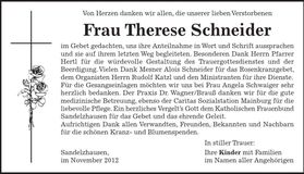 Traueranzeige Therese Schneider
