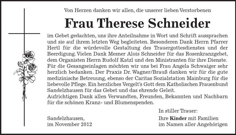 Traueranzeige Therese Schneider