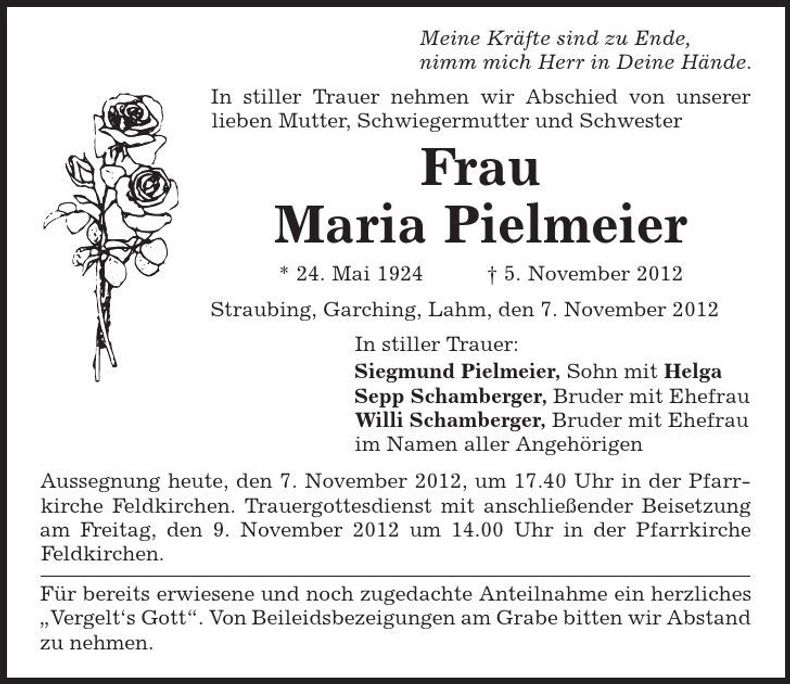 Traueranzeige Maria Pielmeier