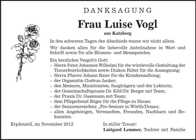Traueranzeige Luise Vogl