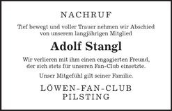 Traueranzeige Adolf Stangl
