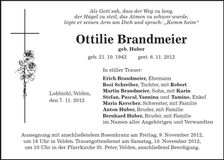 Traueranzeige Ottilie Brandmeier
