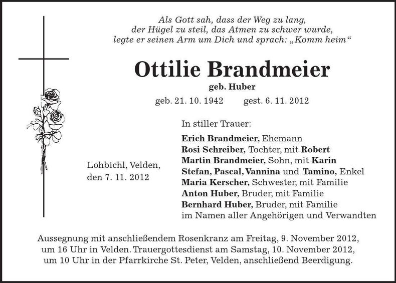 Traueranzeige Ottilie Brandmeier