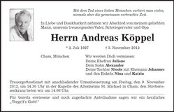 Traueranzeige Andreas Köppel