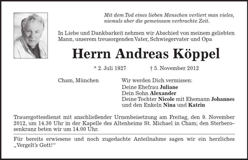 Traueranzeige Andreas Köppel