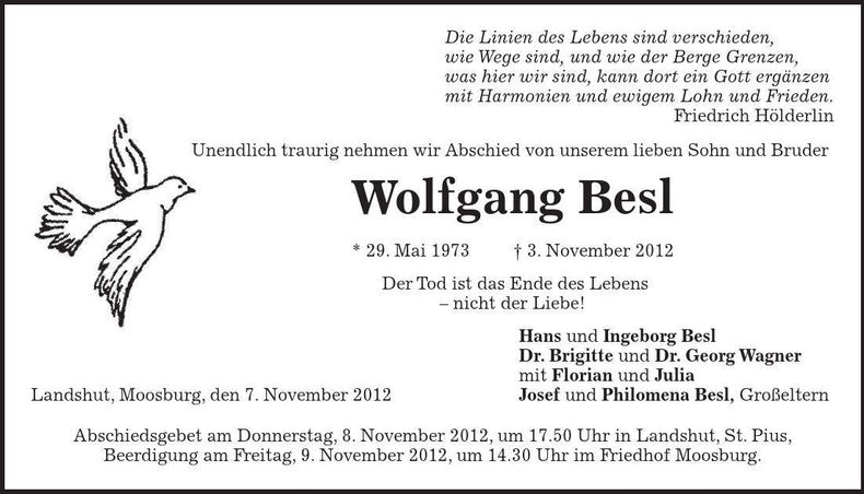 Traueranzeige Wolfgang Besl