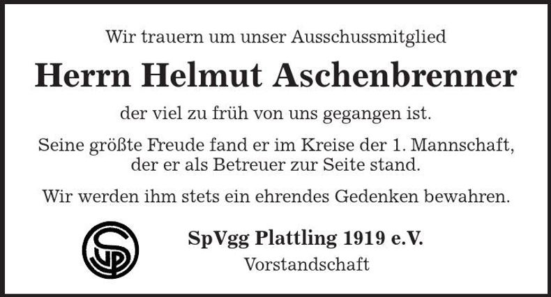 Traueranzeige Helmut Aschenbrenner