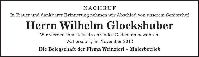 Traueranzeige Wilhelm Glockshuber