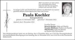 Traueranzeige Paula Kuchler