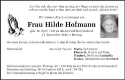 Traueranzeige Hilde Hofmann