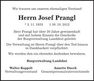 Traueranzeige Josef Prangl