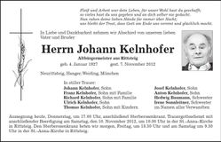 Traueranzeige Johann Kelnhofer